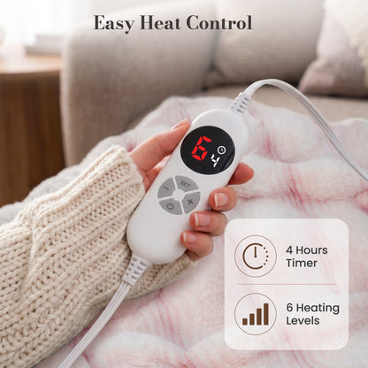 CalFancy Heated Blanket 50"x60", Luxury Faux Fur Electric Blanket with 6 Heat Levels, 1-4H Timer, ETL&FCC Certified, OEKO-TEX Fabric,Fast Heating, Machine Washable, Pink