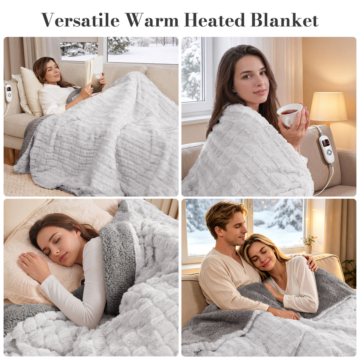 CalFancy Heated Blanket 50" x 72", XL Electric Throw Blanket with 6 Heat Levels, 1-4 Hour Auto-Off Timer, Soft Jacquard PV Fleece & Sherpa, Machine Washable, Gray