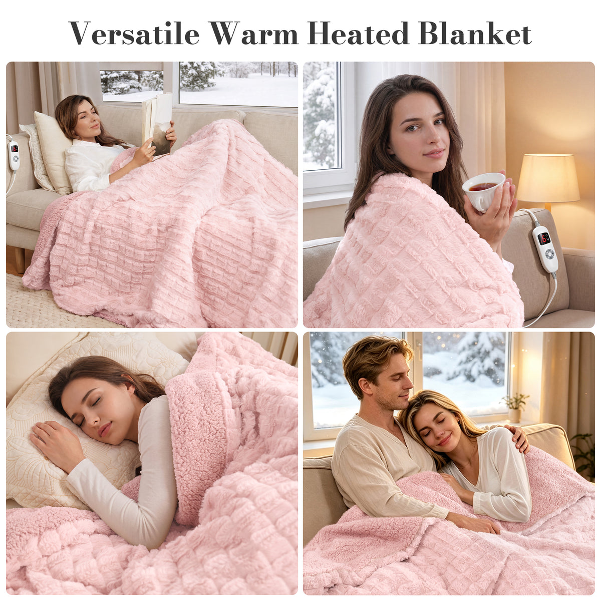 CalFancy Heated Blanket 50" x 72", XL Electric Throw Blanket with 6 Heat Levels, 1-4 Hour Auto-Off Timer, Soft Jacquard PV Fleece & Sherpa, Machine Washable, Pink