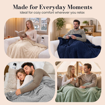CalFancy Heated Blanket 50" x 72", XL Electric Throw Blanket with 6 Heat Levels, 1-4 Hour Auto-Off Timer, Waffle Taffeta & Sherpa, Machine Washable, Navy Blue