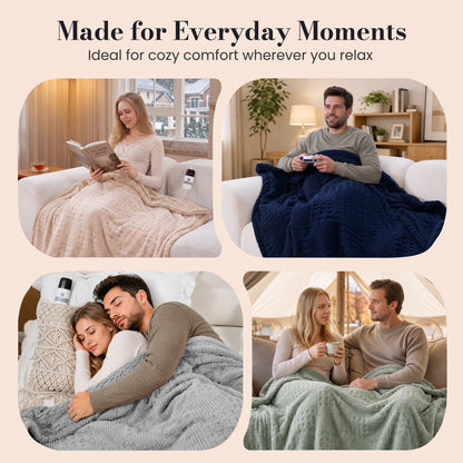 CalFancy Heated Blanket 50" x 72", XL Electric Throw Blanket with 6 Heat Levels, 1-4 Hour Auto-Off Timer, Waffle Taffeta & Sherpa, Machine Washable, Beige