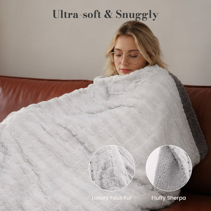 CalFancy Heated Throw Blanket 50" x 72", XL Faux Fur Electric Blanket with 6 Heat Settings 4H Timer ETL&FCC Certified Machine Washable for Couch Bed, Gray
