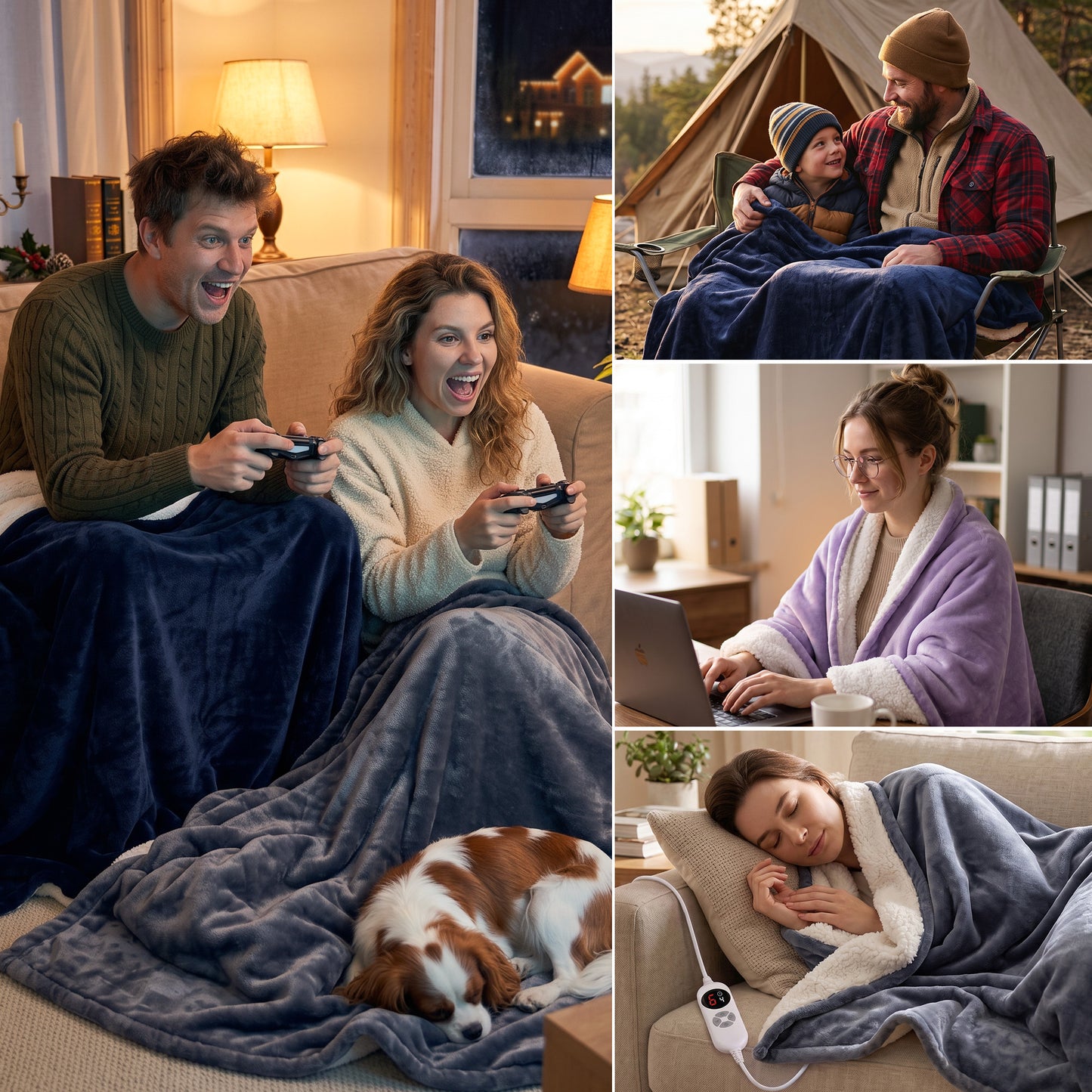 Calfancy Heated Blanket 50"×72", XL Electric Blanket with 6 Heat Levels, 4H Timer, ETL & FCC Certified, Fast Heating, OEKO-TEX Fabric, Navy Blue