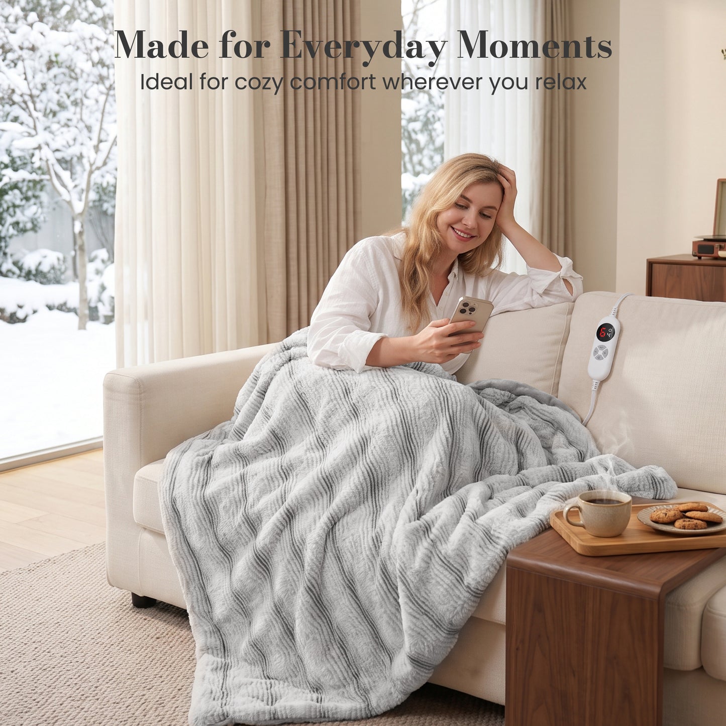 CalFancy Heated Blanket 50"x60", Luxury Faux Fur Electric Blanket with 6 Heat Levels, 1-4H Timer, ETL&FCC Certified, OEKO-TEX Fabric,Fast Heating, Machine Washable, Gray