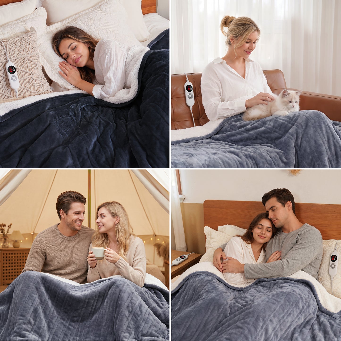 CalFancy Heated Blanket 72" x 84" with 6 Heat Settings, 10H Timer, Flannel and Shu Velveteen Full Size Electric Blanket, Fast Heating, ETL Certified, Machine Washable, Gray