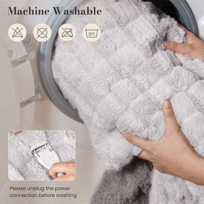 CalFancy Heated Blanket Full Size 72" x 84", Electric Blanket with 6 Heat Levels, 1-10 Hour Auto-Off Timer, Jacquard PV Fleece & Sherpa, Machine Washable, Gray