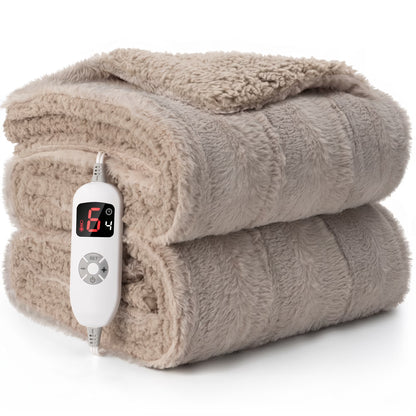 CalFancy Heated Blanket 50" x 60", Luxury Faux Fur Electric Blanket with 6 Heat Settings, 4H Timer, OEKO-TEX Fabric, Fast Heating & Machine Washable, Linen