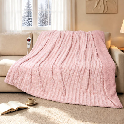 CalFancy Heated Blanket 50"x72", Oversized Faux Fur Electric Blanket with 6 Heat Settings 4H Timer ETL&FCC Certified, OEKO-TEX Fabric, Machine Washable, Pink