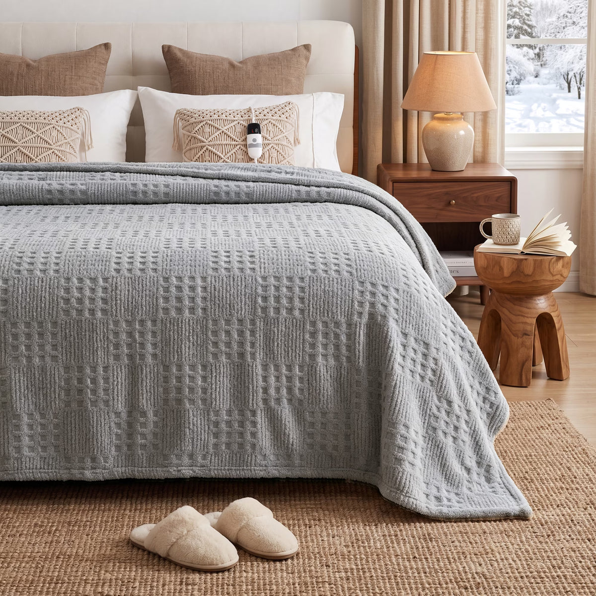 CalFancy Heated Blanket Full Size, 72" x 84" Electric Blanket with Ultra Soft Taffeta & Sherpa, Waffle Texture Design, 10 Heat Levels, 8H Timer, ETL&FCC Certified, Gray