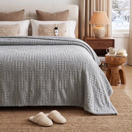 CalFancy Heated Blanket Full Size, 72" x 84" Electric Blanket with Ultra Soft Taffeta & Sherpa, Waffle Texture Design, 10 Heat Levels, 8H Timer, ETL&FCC Certified, Gray