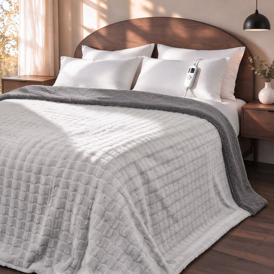 CalFancy Heated Blanket 72" x 84", Soft Faux Fur Full Size Electric Blanket with 6 Heat Settings, 10H Timer, ETL Certified, Machine Washable, Gray
