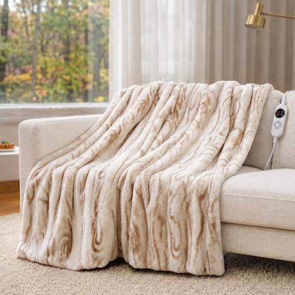 CalFancy Heated Blanket 50" x 60", Faux Fur Electric Blanket with 6 Heat Levels, 1-4 Hour Timer, OEKO-TEX Fabric, Machine Washable Cozy Blanket, Light Brown