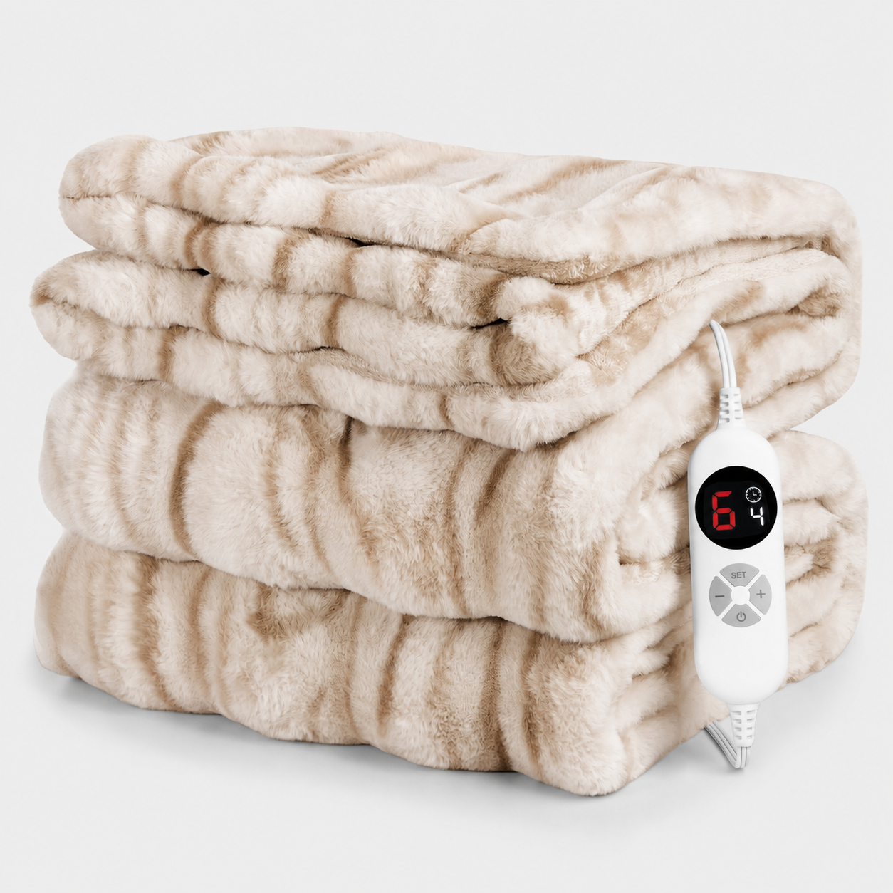 CalFancy Heated Blanket 50" x 60", Faux Fur Electric Blanket with 6 Heat Levels, 1-4 Hour Timer, OEKO-TEX Fabric, Machine Washable Cozy Blanket, Light Brown