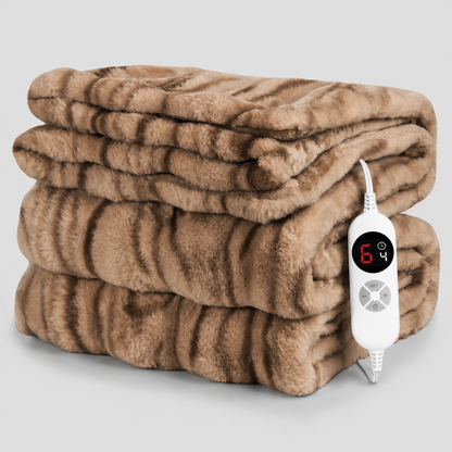CalFancy Heated Blanket 50" x 60", Faux Fur Electric Blanket with 6 Heat Levels, 1-4 Hour Timer, OEKO-TEX Fabric, Machine Washable Cozy Blanket, Brown