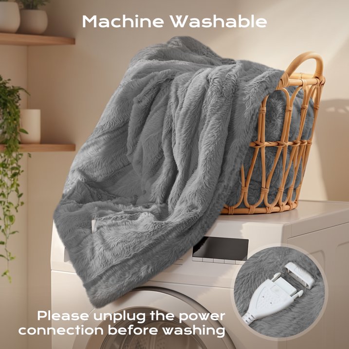 CalFancy Heated Blanket 50" x 60", Luxury Faux Fur Electric Blanket with 6 Heat Settings, 4H Timer, OEKO-TEX Fabric, Fast Heating & Machine Washable, Gray