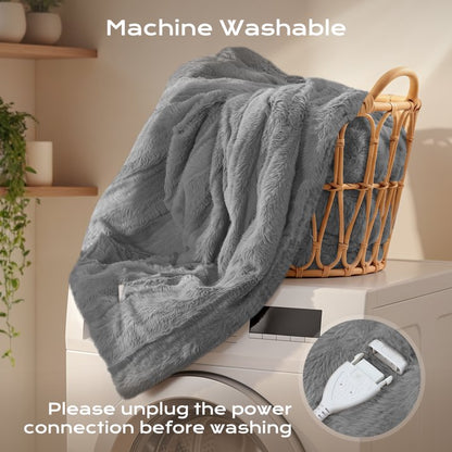 CalFancy Heated Blanket 50" x 60", Luxury Faux Fur Electric Blanket with 6 Heat Settings, 4H Timer, OEKO-TEX Fabric, Fast Heating & Machine Washable, Gray