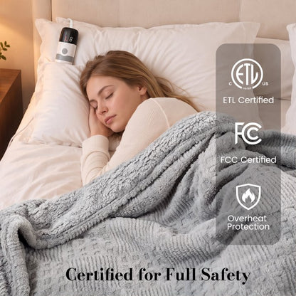 CalFancy Heated Blanket Full Size, 72" x 84" Electric Blanket with Ultra Soft Taffeta & Sherpa, Waffle Texture Design, 10 Heat Levels, 8H Timer, ETL&FCC Certified, Gray
