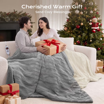 CalFancy Heated Blanket 50" x 60", Luxury Faux Fur Electric Blanket with 6 Heat Settings, 4H Timer, OEKO-TEX Fabric, Fast Heating & Machine Washable, Gray