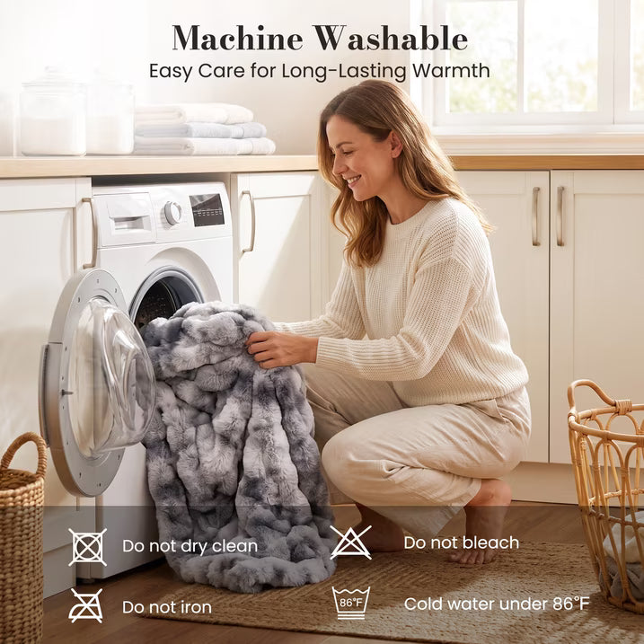 CalFancy Heated Blanket 50" x 60", Luxury Faux Fur Electric Blanket with Bubble Texture, 6 Heat Settings, 4H Timer, Machine Washable, Tie Dye Gray