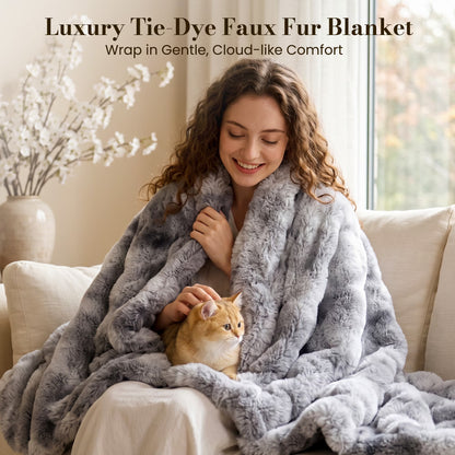 CalFancy Heated Blanket 50" x 60", Luxury Faux Fur Electric Blanket with Bubble Texture, 6 Heat Settings, 4H Timer, Machine Washable, Tie Dye Gray