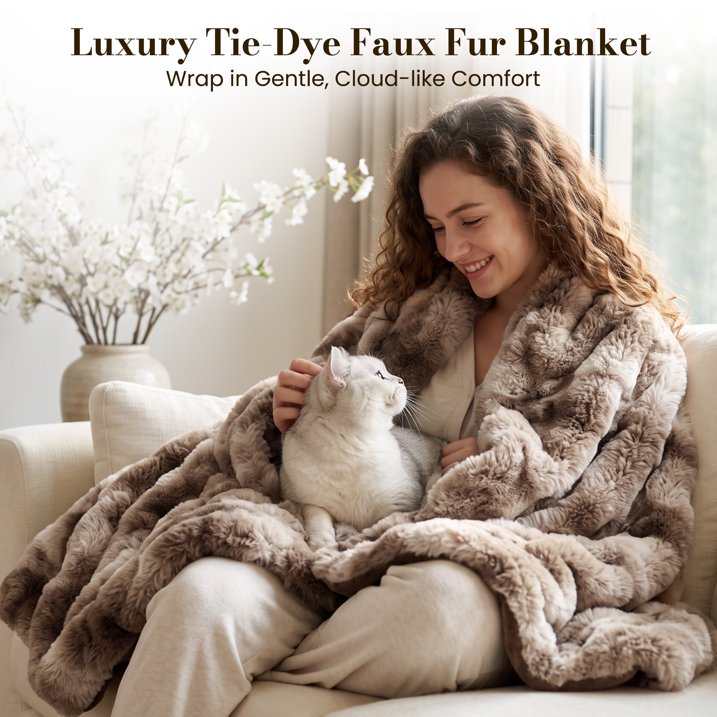 CalFancy Heated Blanket 50" x 60", Luxury Faux Fur Electric Blanket with Bubble Texture, 6 Heat Settings, 4H Timer, Machine Washable, Tie Dye Brown
