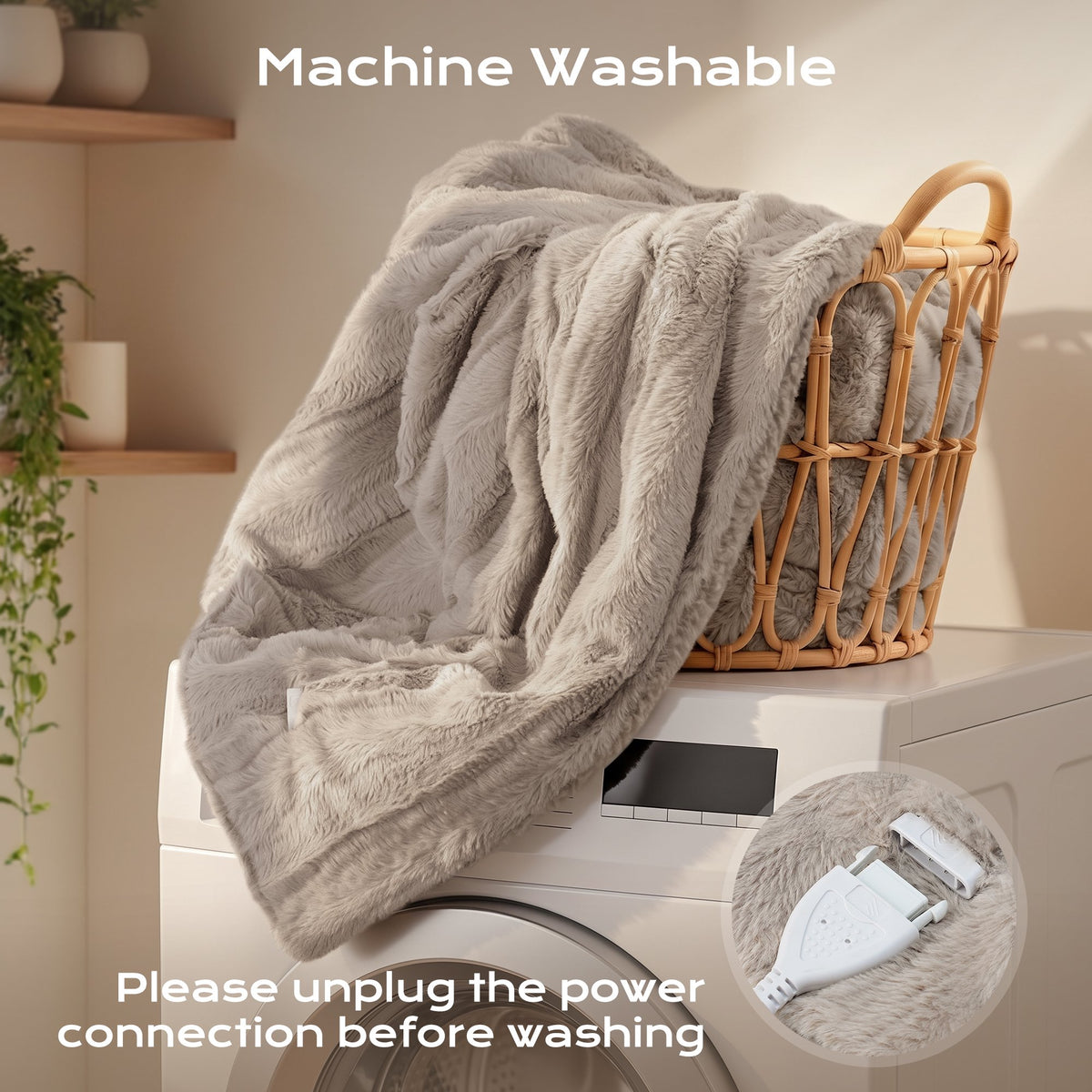CalFancy Heated Blanket 50" x 60", Luxury Faux Fur Electric Blanket with 6 Heat Settings, 4H Timer, OEKO-TEX Fabric, Fast Heating & Machine Washable, Linen