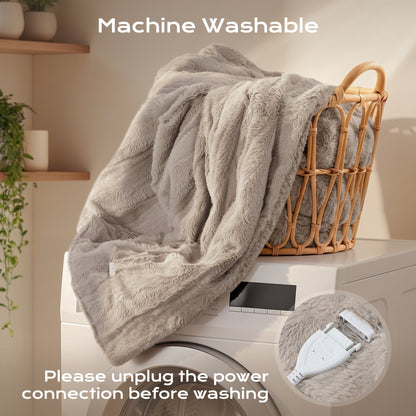 CalFancy Heated Blanket 50" x 60", Luxury Faux Fur Electric Blanket with 6 Heat Settings, 4H Timer, OEKO-TEX Fabric, Fast Heating & Machine Washable, Linen