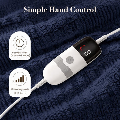 CalFancy Heated Blanket Full Size, 72" x 84" Electric Blanket with Ultra Soft Taffeta & Sherpa, Waffle Texture Design, 10 Heat Levels, 8H Timer, ETL&FCC Certified, Navy Blue