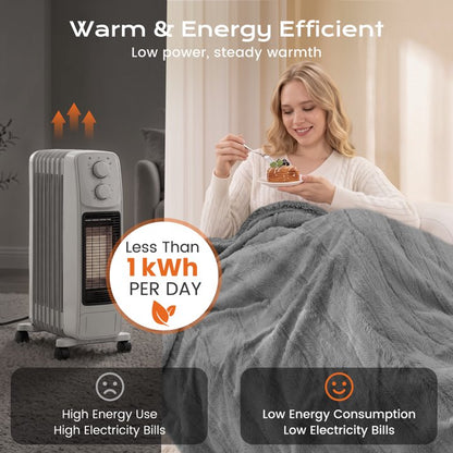 CalFancy Heated Blanket 50" x 60", Luxury Faux Fur Electric Blanket with 6 Heat Settings, 4H Timer, OEKO-TEX Fabric, Fast Heating & Machine Washable, Gray